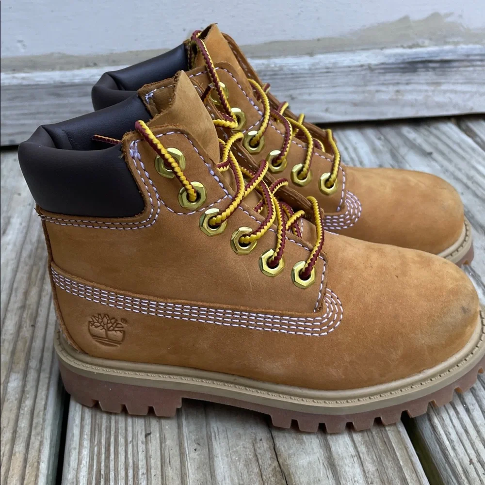 Timberland Premium 6-Inch Waterproof Wheat Nubuck Boots Kids Size 9